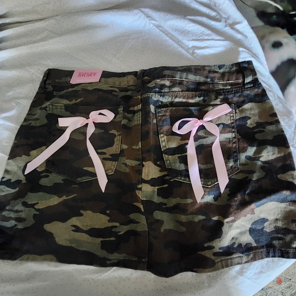 Ashley Mason Camouflage Mini Skirt with Pink Accents